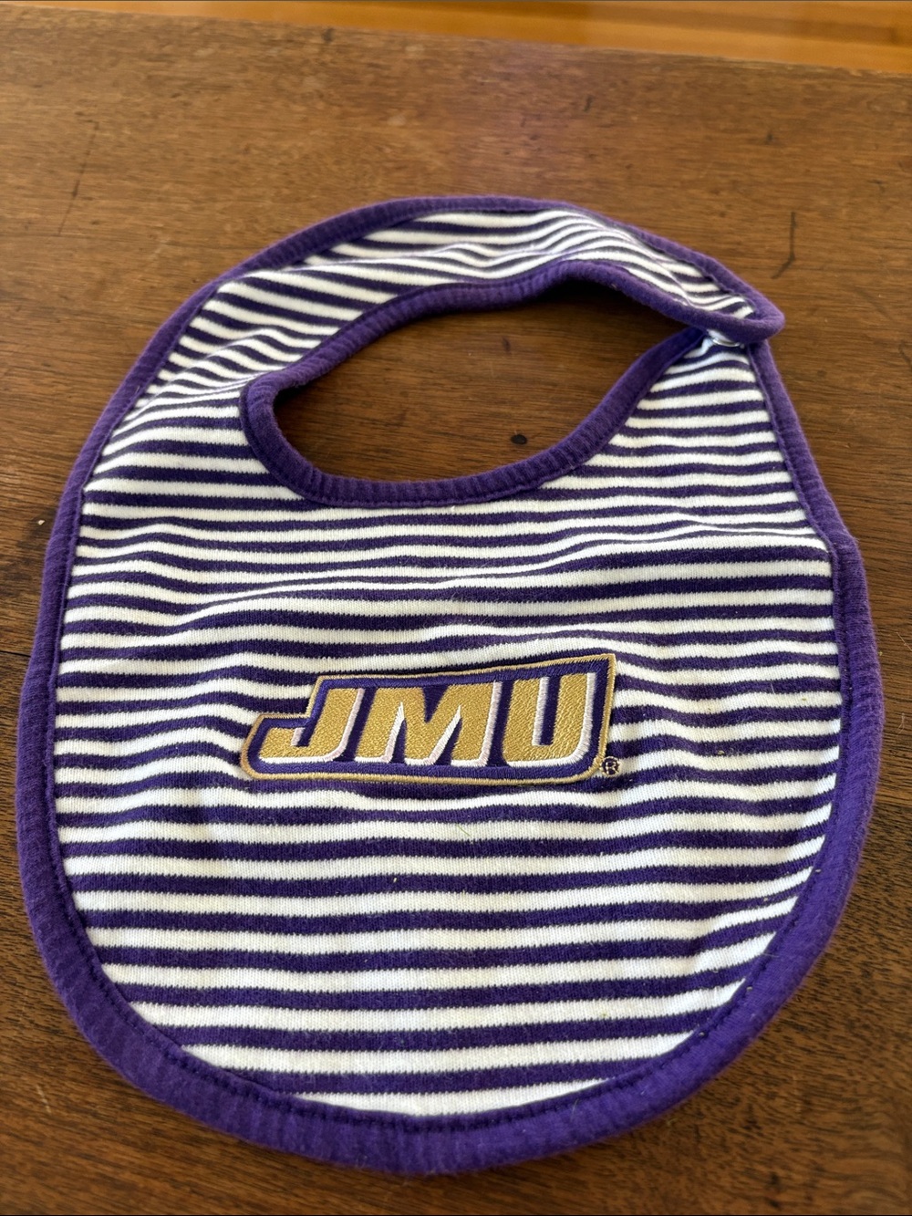JMU Purple & White Striped Baby Bib - Collegiate Logo